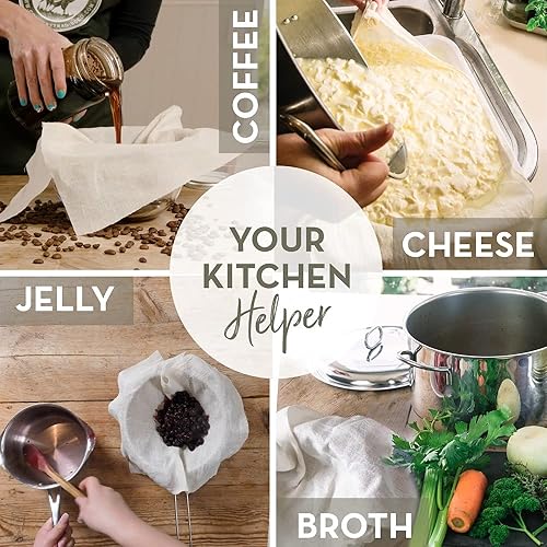 Miniatura 5 de Gasa de queso de algodón orgánico sin blanquear para colar 2 cuadrados con dobladillo reutilizables certificado GOTS colador reutilizable fino