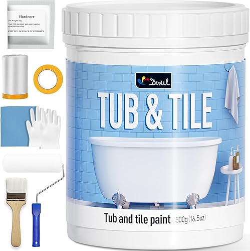 Miniatura 1 de Kit de acabado de pintura para azulejos, bañera y azulejos con herramientas, kit de reacabado de bañera, pintura blanca a base de agua y bajo olor,