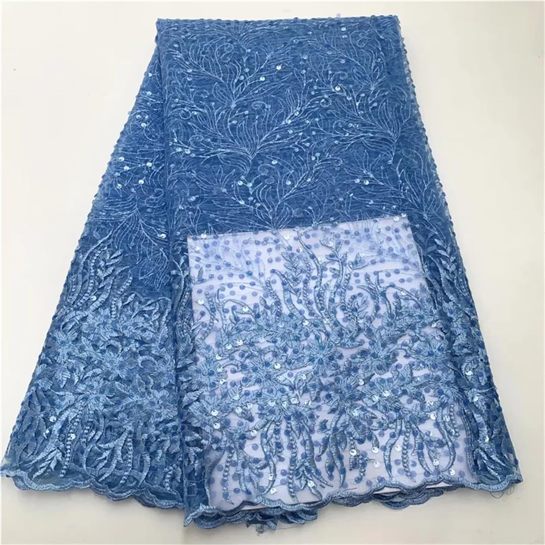 Tessuto di Pizzo di Organza Africano da Donna con Paillettes for Abiti da Sposa e da Festa Tessuto di Pizzo a Rete di qualità Premium da 5 Metri(Same as Picture5)