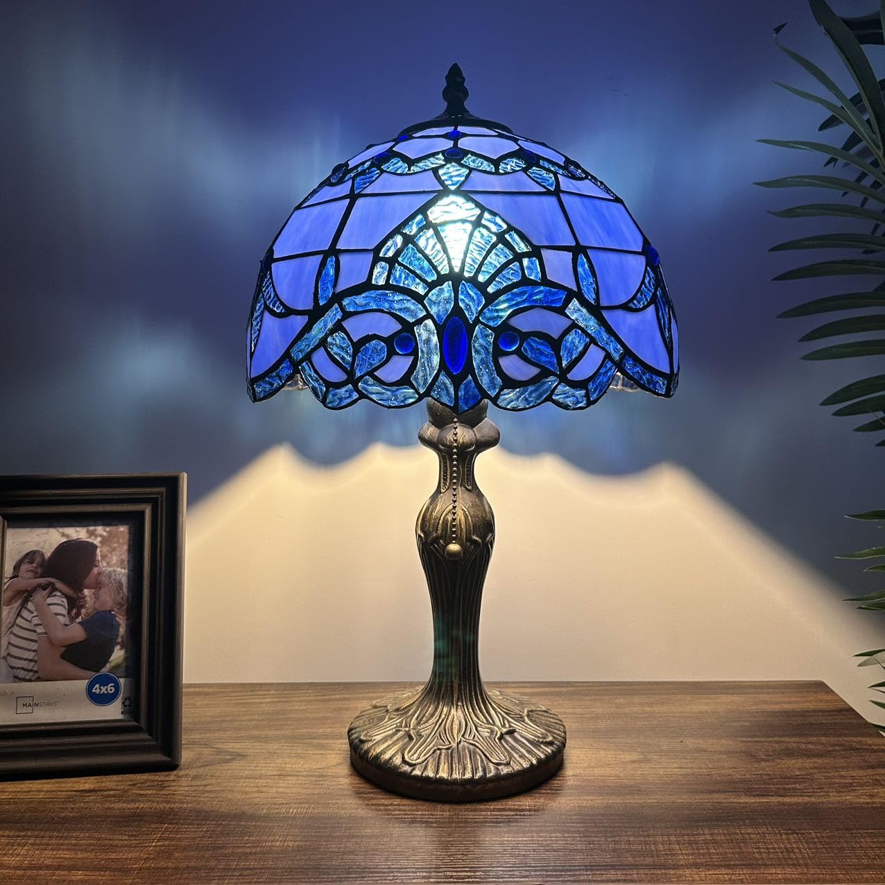 enjoy decor lamps Stained Glass Table Lamp Blue Baroque Style LED
