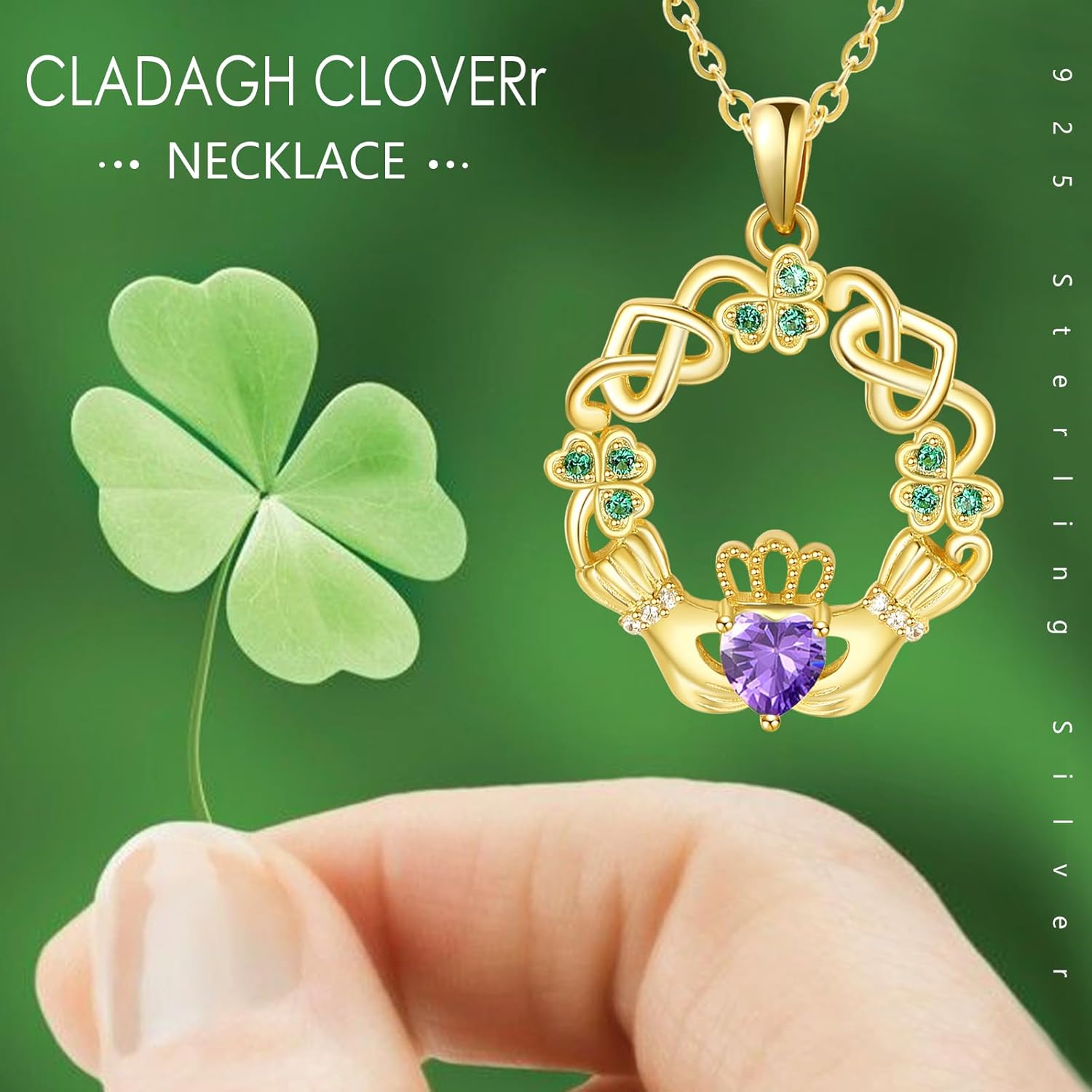 Dreamboat Sterling Silver Claddagh Necklace for Women Clover Shamrock Celtic Knot Irish Necklace Birthstone Pendant Luck Scottish Jewelry irish Gift - Image 6