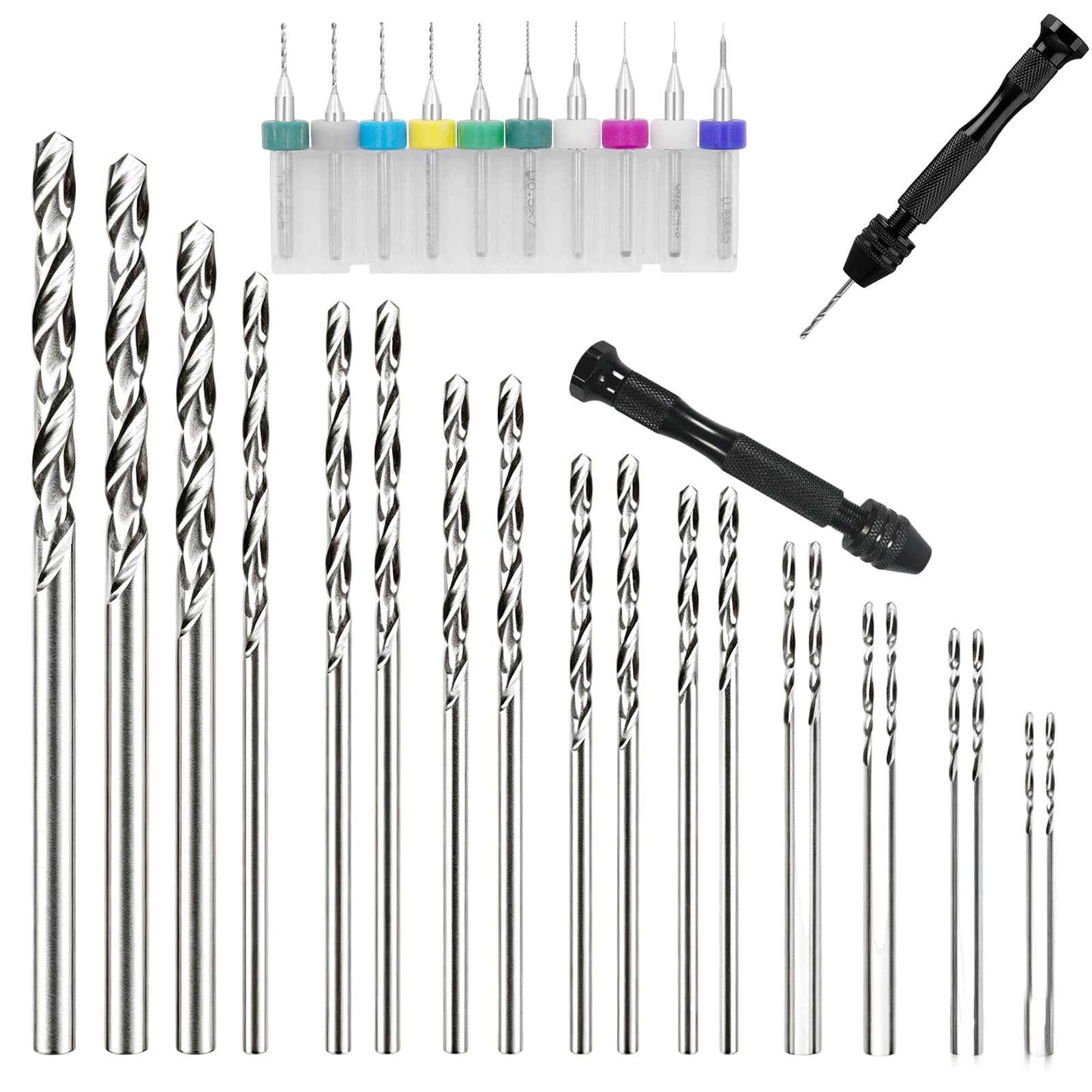 Small Drill Bits, 1mm Drill Bits, Micro Drill Bits Precision Set with Hand Drill and Mini Drill for Electronics Hobbyists, Model Builders, Jewelry Makers, DIY Enthusiasts, Woodworking Craftsmen