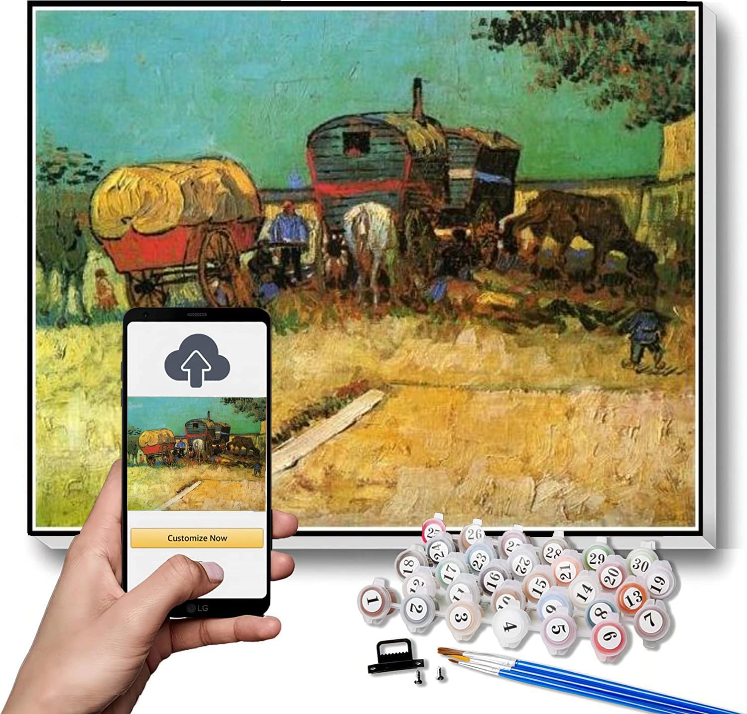 Hhydzq N Paint By Umbers For Adult Encampment Of Gypsies With Caravans Painting By Vincent Va Gogh Diy Painting Paint By Umbers Kits O Canvas 20X30cm