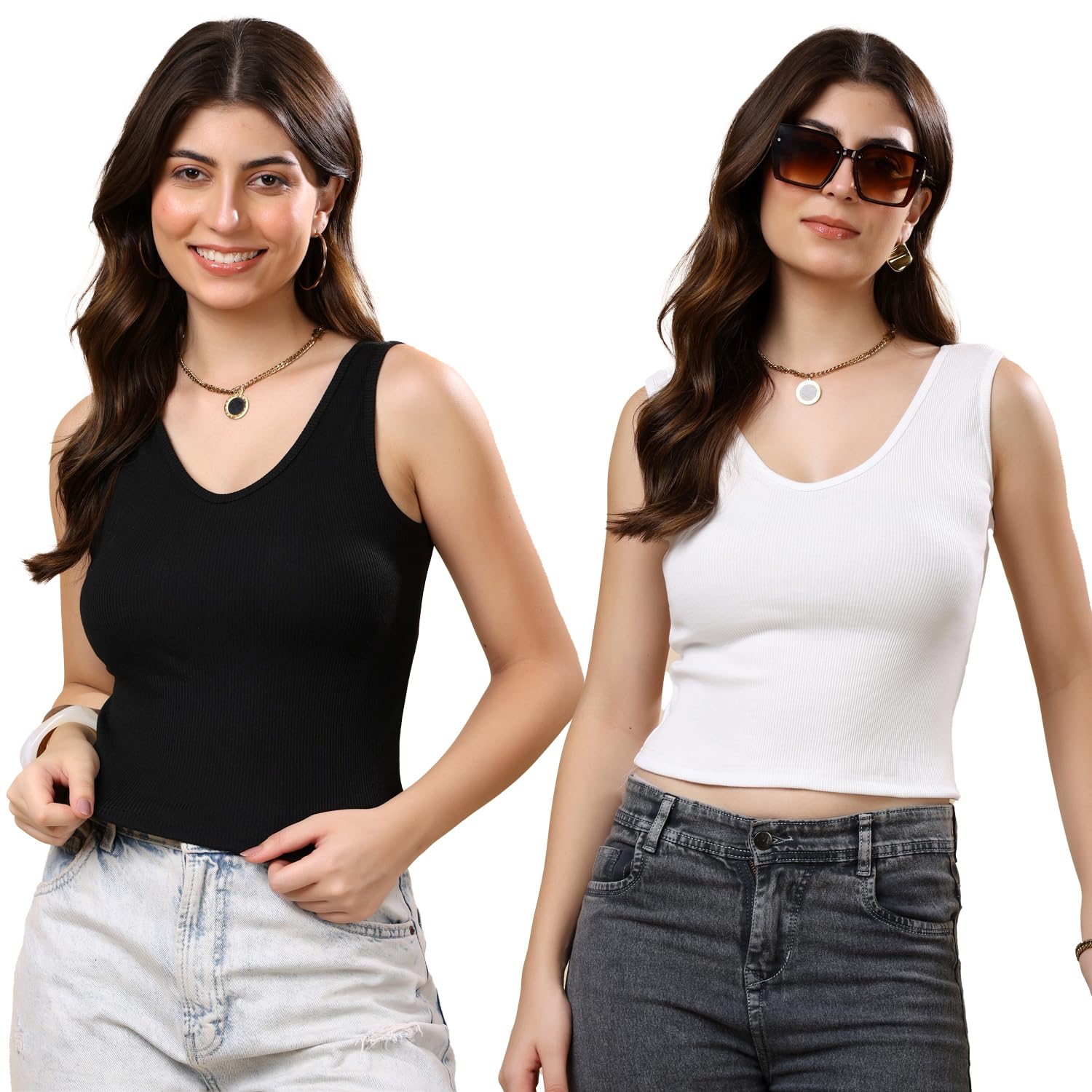 Women’s & Girls Cotton Tank Top | V-Neck Sleeveless Innerwear or Layering Top | Soft, Breathable Stretchable Fabric | Casual, Gym Comfort |