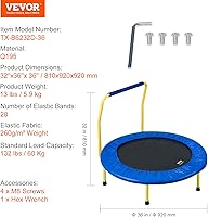 Vista 7 de VEVOR 3FT Trampoline for Kids, 36" Trampolines Indoor/Outdoor Trampoline for Toddlers, Foldable Mini Baby Jump Toy with Foam Handle, Recreational