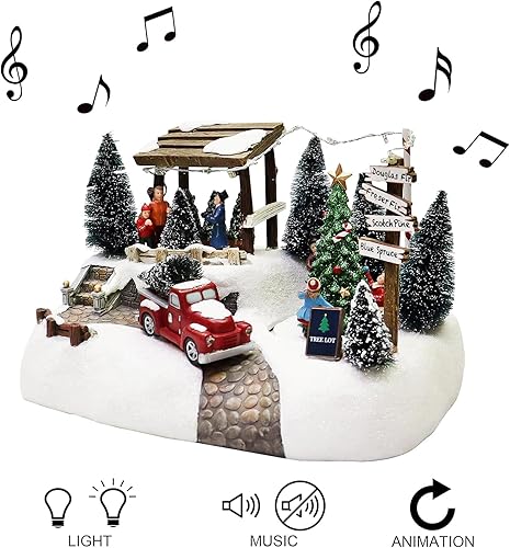 Miniatura 6 de MOMENTS IN TIME Árbol de pueblo de Navidad, decoración del hogar con luces LED y música de Navidad funciona con pilas (no incluidas)