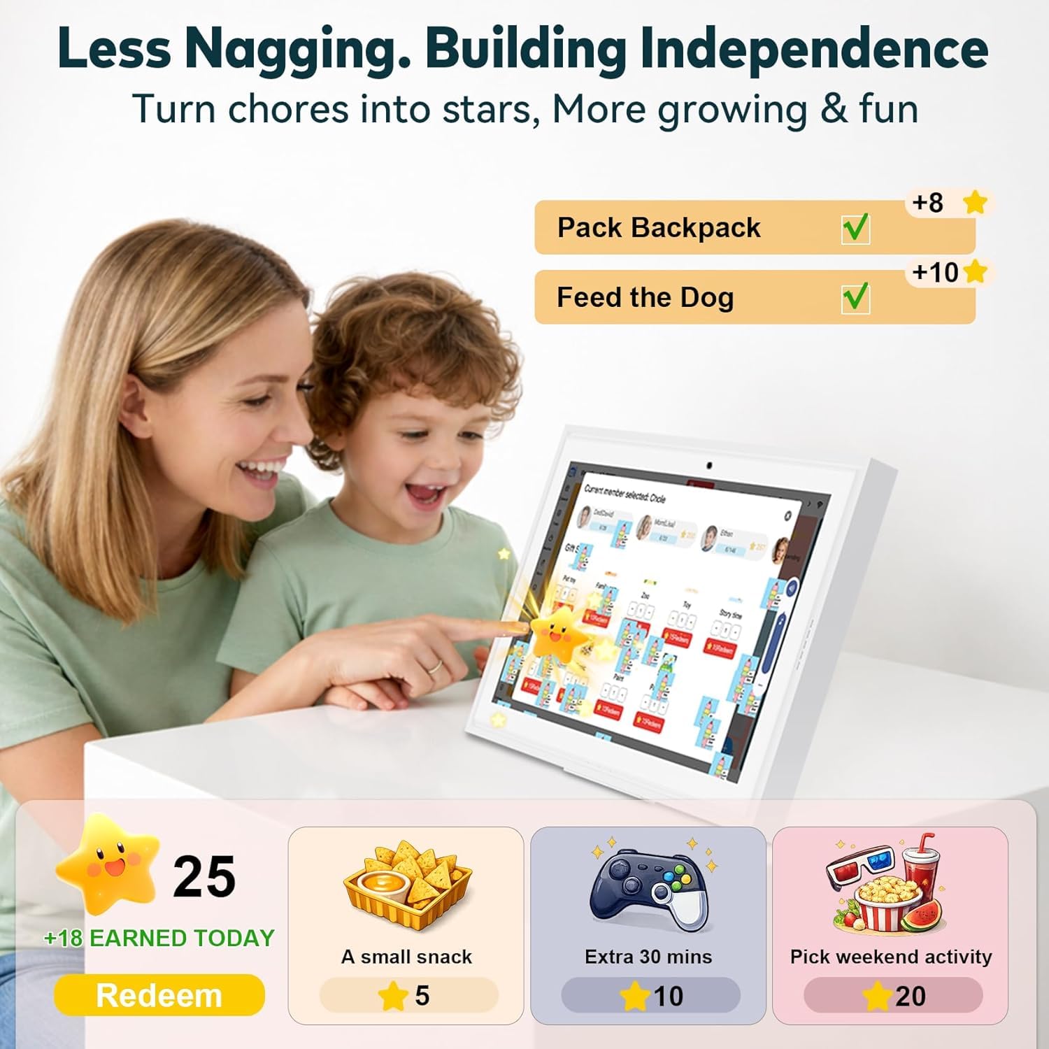 Digitaler Kalender Touchscreen, intelligenter elektronischer Familienkalender und digitaler Bilderrahmen – Digitaler Wandplaner mit Zeitplan, Aufgabendiagramm, Mahlzeitenplaner, Aufgaben, Wand- und