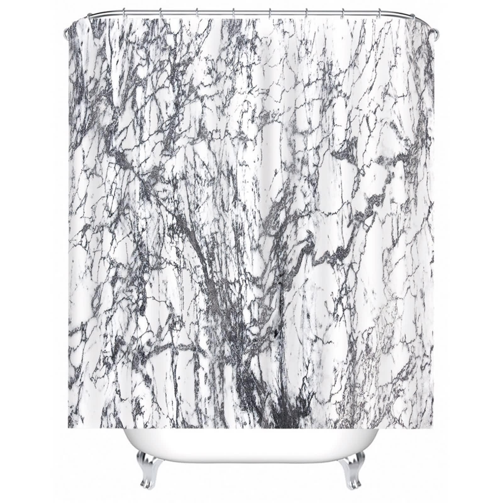 Rideau de douche marbré blanc et gris en polyester imperméable