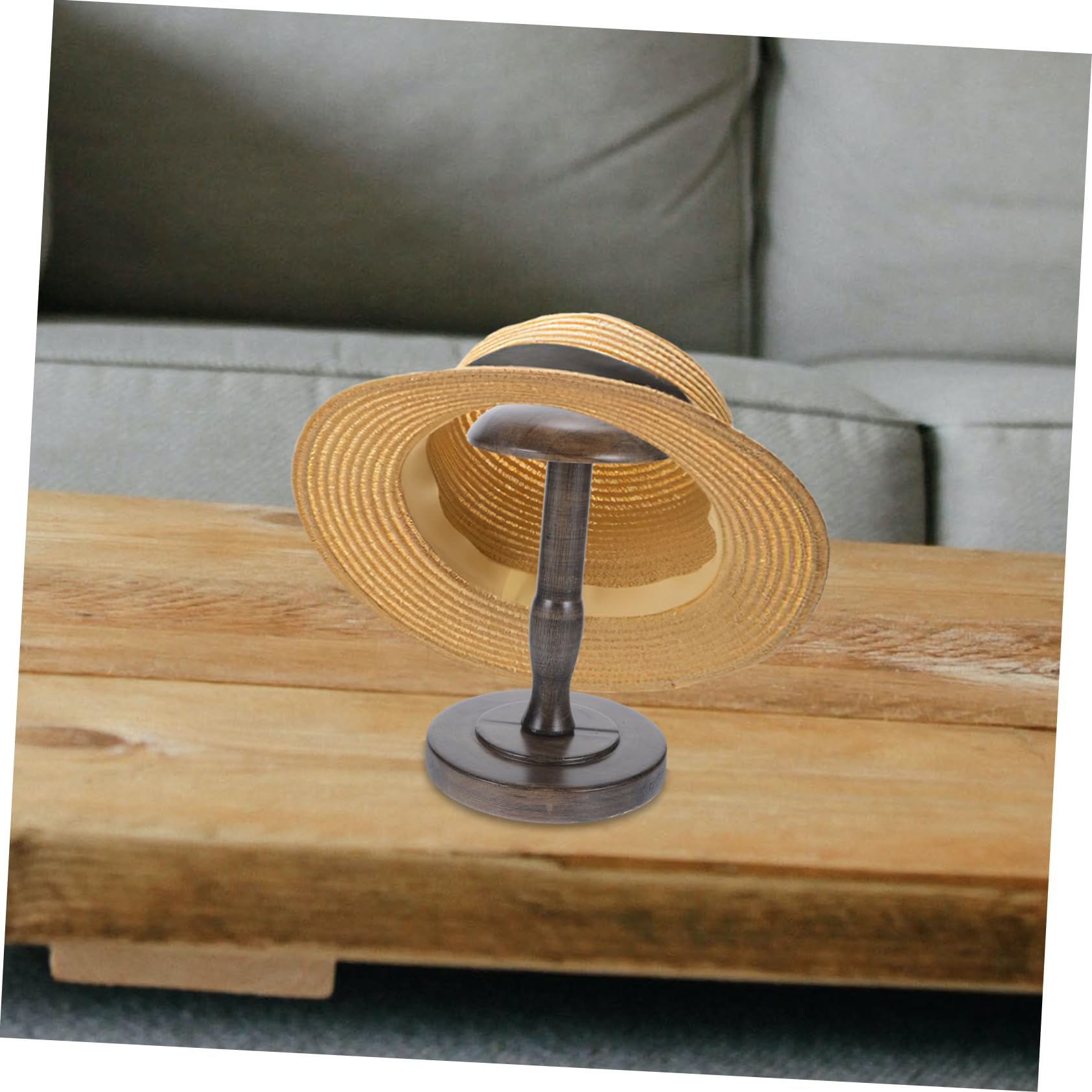 CAXUSD Wooden Hat Stand Wigs Display Holder Caps Shelf with Rotating Base for Home and Retail Use, Coffee, 23X16CM - Image 3