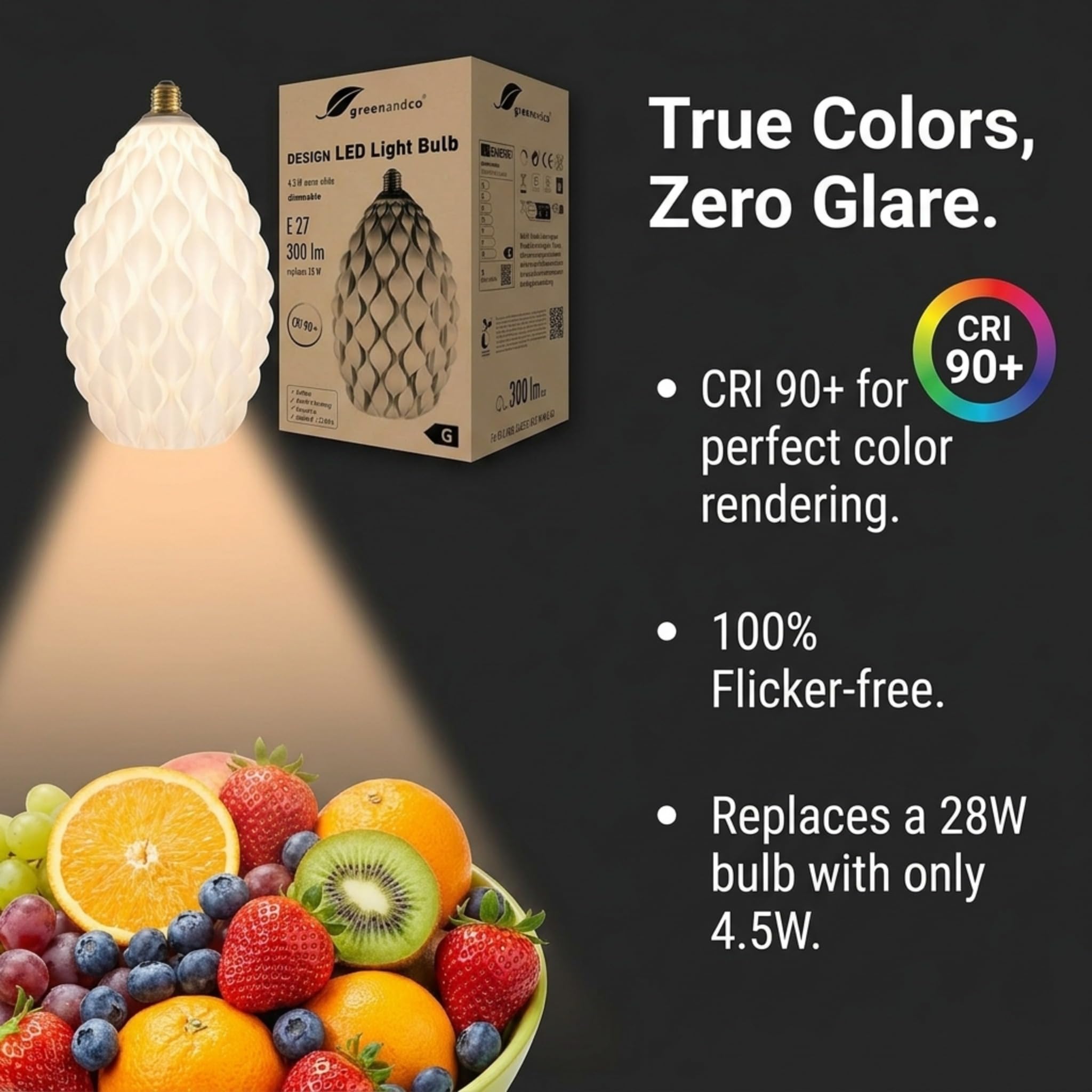 greenandco lámpara LED blanca de diseño | Flor | regulable | E27 | 4,5W 300lm | 3000K blanco cálido | CRI 90+ | sin parpadeo | 180° | 230V | PLA biodegradable | 170 * 283mm
