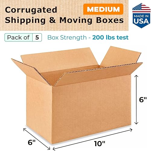 Miniatura 2 de Cajas medianas para mudanzas y envíos de 10 x 6 x 6 pulgadas (paquete de 5)  Extra resistentes 200 libras frente a las regulares  Cajas de cartón