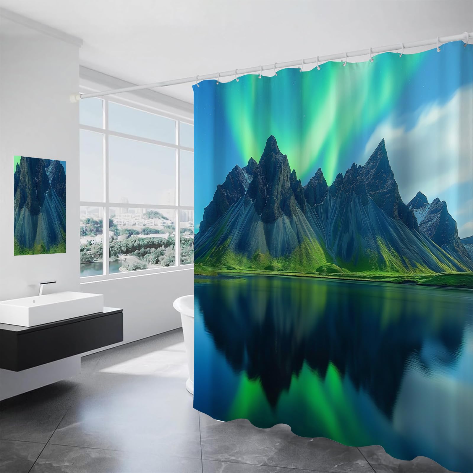 Rideau de bain lac islandais en polyester lavable pour baignoire 180x180