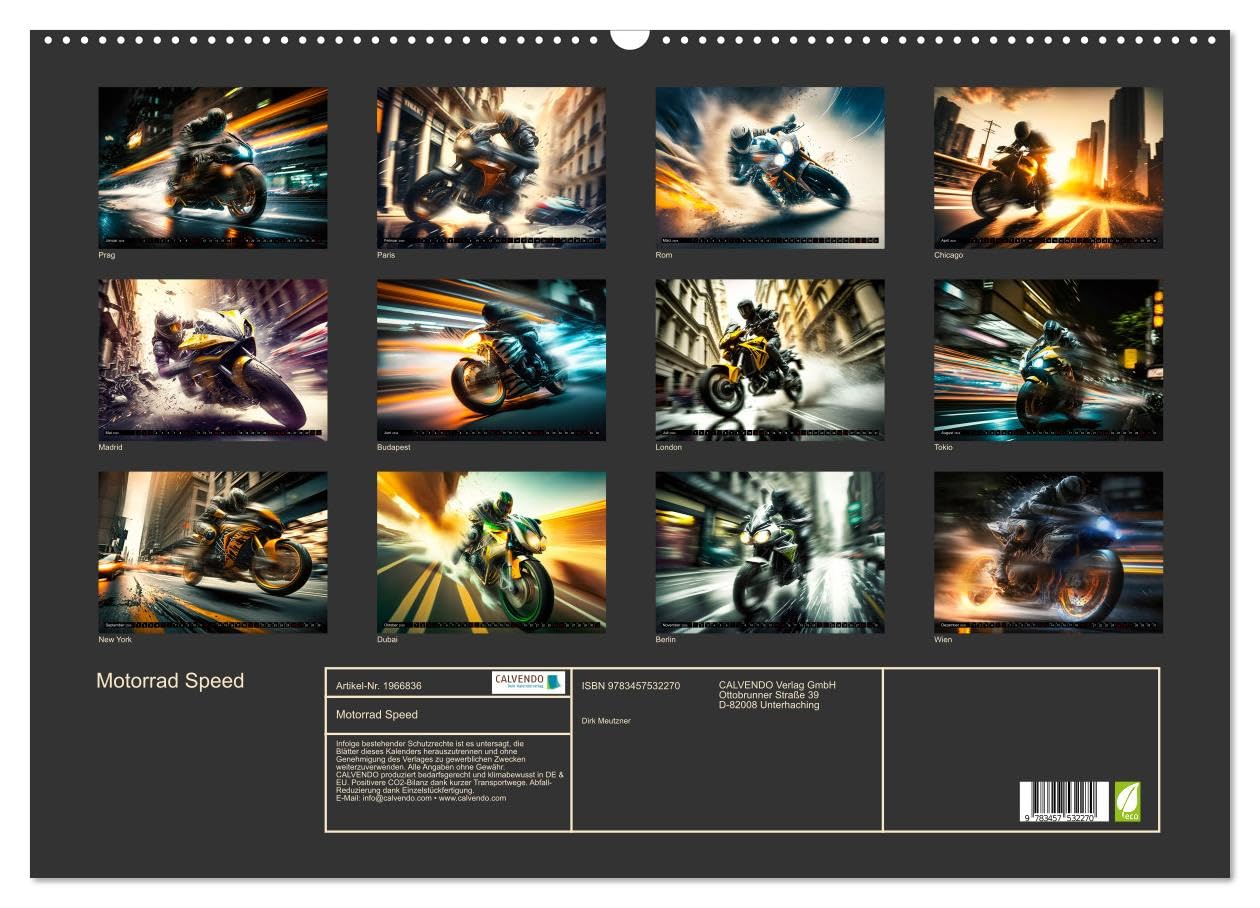Motorrad Speed (Wandkalender 2026 DIN A2 quer), CALVENDO Monatskalender: Zwölf atemberaubende Motorradbilder im Rausch der Geschwindigkeit (CALVENDO Mobilitaet)