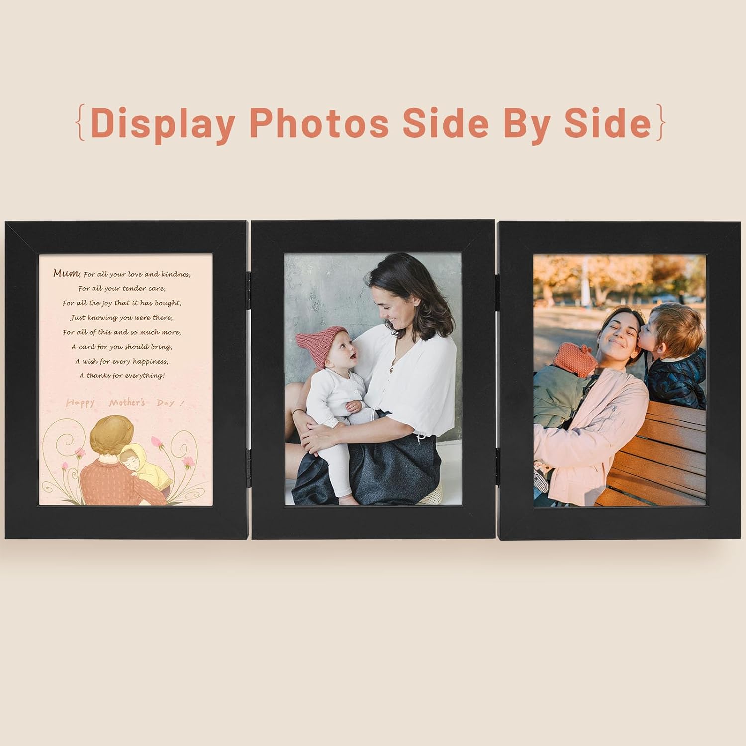 Golden State Art, 5x7 Three Picture Frame Trifold Hinged Photo Frame with 3 Openings, Desk Top Family Picture Collage, with Real Glass (5x7 Triple, Black, 2-Pack)