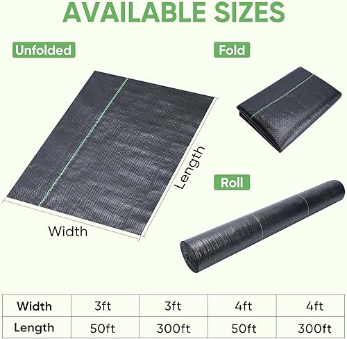 Miniatura 12 de TICONN Tela de barrera contra malezas de 3 pies x 50 pies, tela de paisaje de 3.2 onzas para jardín, patio, entrada y cultivo de verduras (1 unidad)