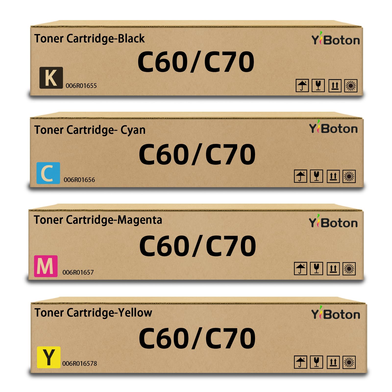 High Yield C60 C70 Toner Cartridge 4-Pack with Upgraded Chip 4-Pack | 006R01655 006R01656 006R01657 006R01658 Toner Compatible with Xerox Color C60 C70 Printe.Black Cyan Yellow Magenta