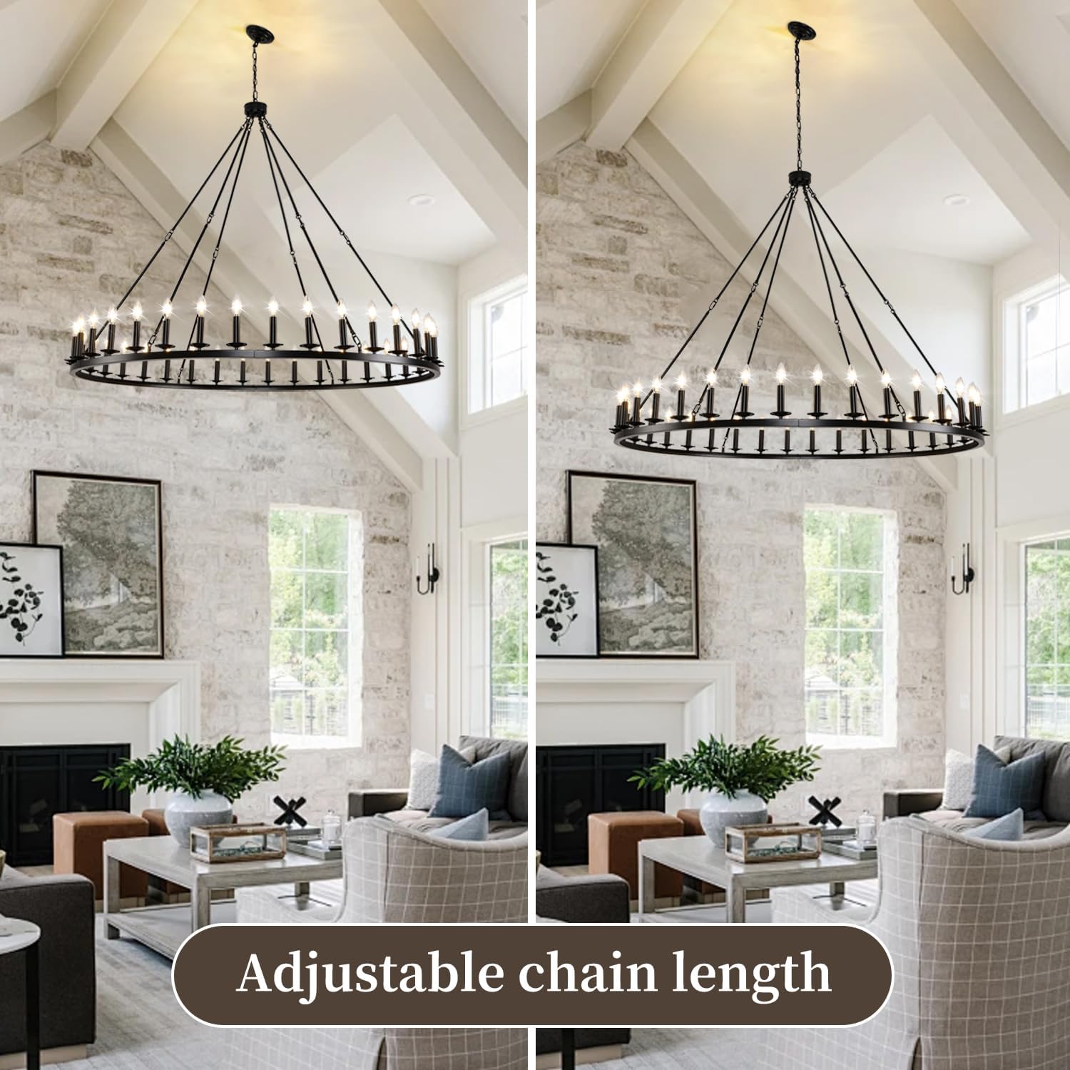 Black Wagon Wheel Chandelier 60-Inch 36-Light,Extra Large Circle Rustic Farmhouse Light Fixture,Round Metal Chandeliers for Foyer Entryway Dining Room Living Room High Ceilings (E12 Base)