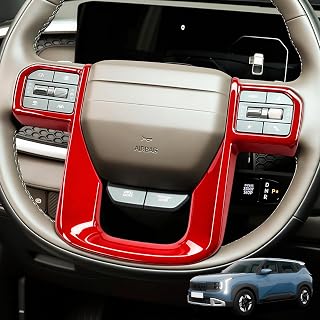 Car Steering Wheel Button Panel Frame Cover Interior Steering Wheel Frame Cover Compatible with Kia Telluride 2027 Seltos 2027 Accessories (Glossy Red Style)