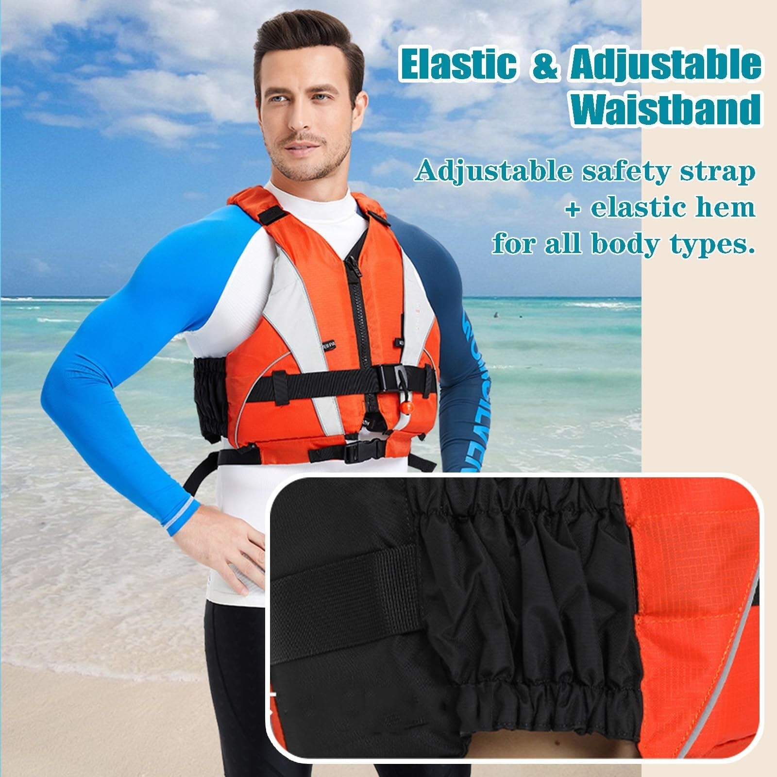 Swim Vest with Adjustable Safety Strap Unisex Adult Fishing Swim Vest Safety Float for Diving Snorkeling Swimming Surfing Water Sports Boating Kayaking Outdoor Safety Gear