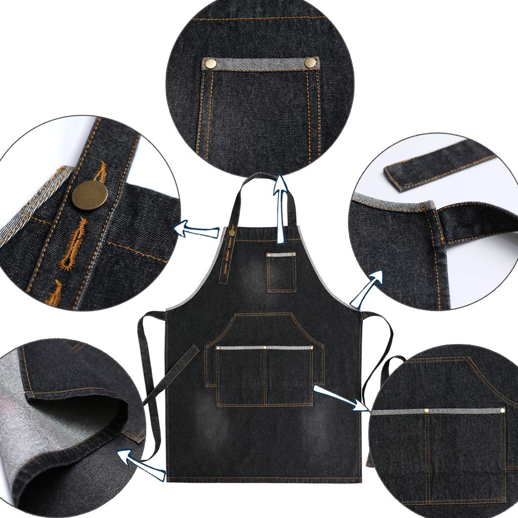 Jeanerlor Cotton Denim Apron for Hair stylist (2 colour) Adjustable Neck