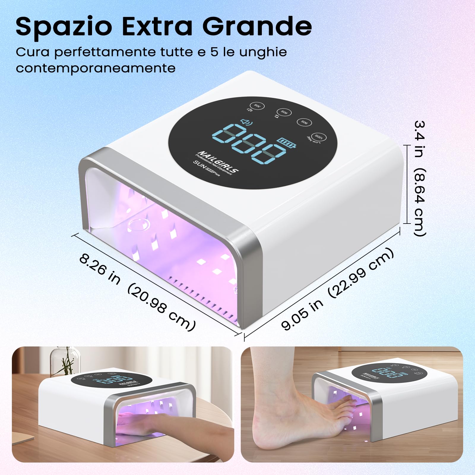 NAILGIRLS Lampada LED UV Professionale per Unghie, Ricaricabile Senza Fili, 150W, 4 Modalità Timer,Sensore Automatico, Professionale Fornetto Unghie Semipermanente per Gel e Semipermanente