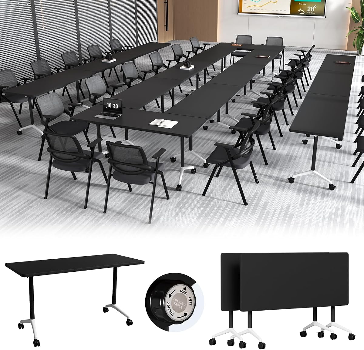 Folding Modular Conference Table with Wheels for Office Meeting