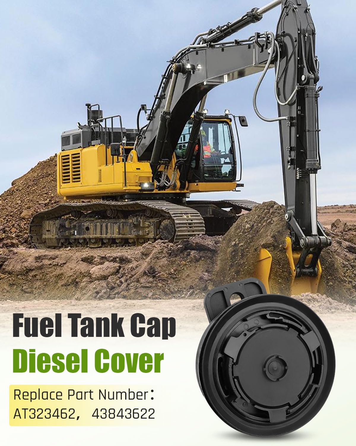 Fuel Tank Cap Diesel Cover AT323462 43843622 Fit for Hitachi Volvo John Deere Excavator, black