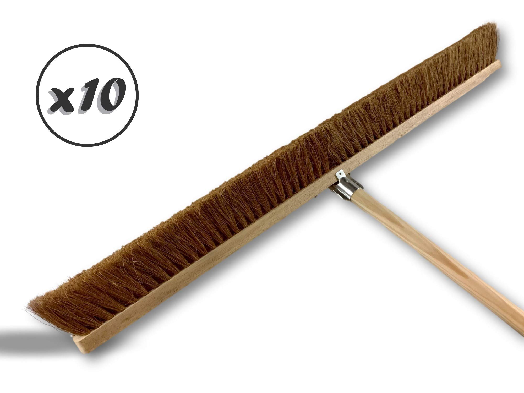 Miotła warsztatowa typu kantonier | Zestaw 10 | Track Outdoor | Długość 100 cm | Wypełnienie naturalnej szczotki z włókna kokosowego | Drewniana podeszwa | Metalowe tulejki Ø 28 mm | Z uchwytem | Kibros 2090Mx10