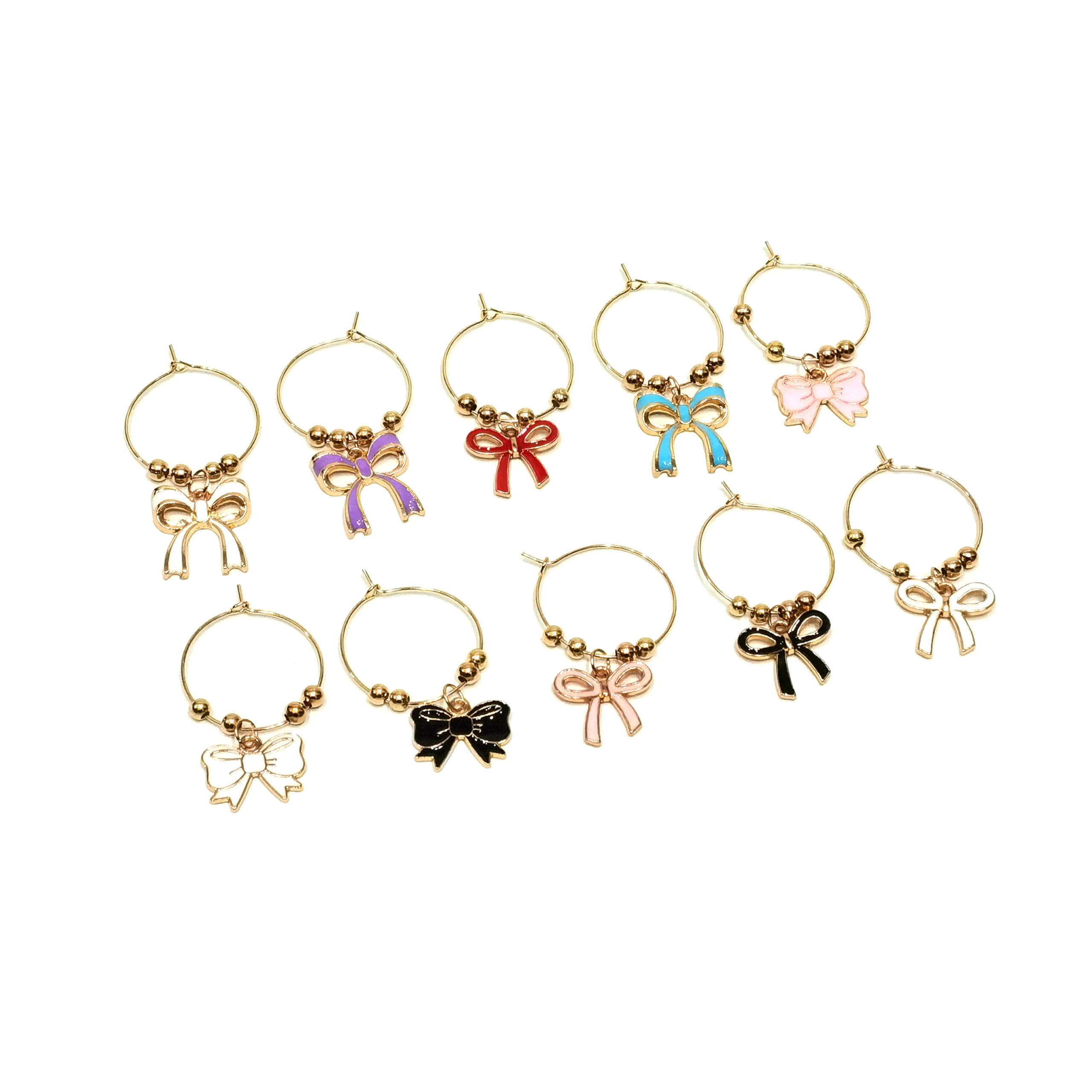Climple Bowknot Wine Glass Charms 10 Sets - Bow Wine Charms for Stem Glasses - Holiday Tasting Party Supplies Drink Markers Cup Glass Charm Rings for Dinner Table Decorations — image 1