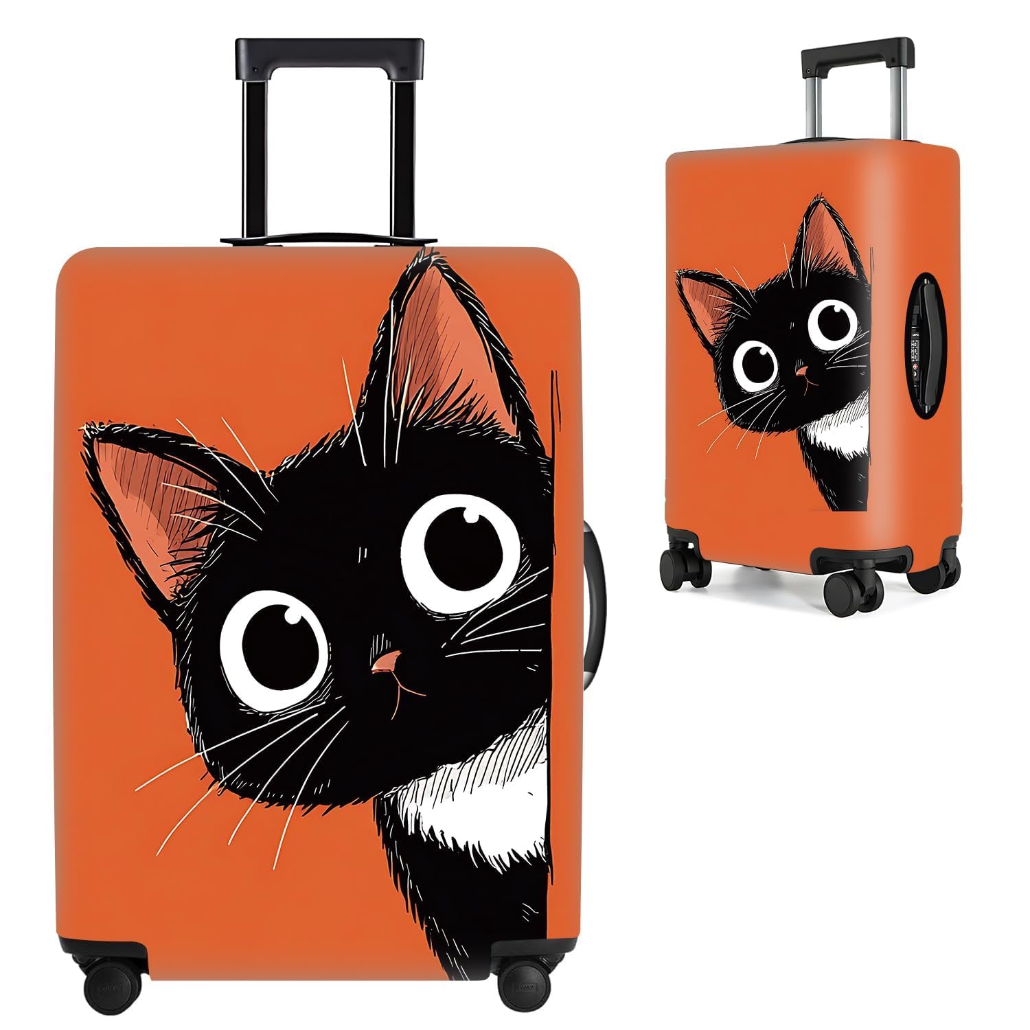 Cute Black Cat Luggage Cover for Suitcases 20-22 Inches – Stretch Travel Protector with Orange Background – Anti-Scratch Washable Suitcase Cover for Women Men,S