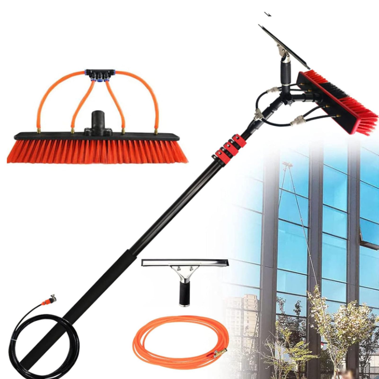 IUokLU Solar Panel Cleaning Kit with Telescopic Pole, Squeegee, and Brush for Glass Window Roof Maintenance(size 24FT)