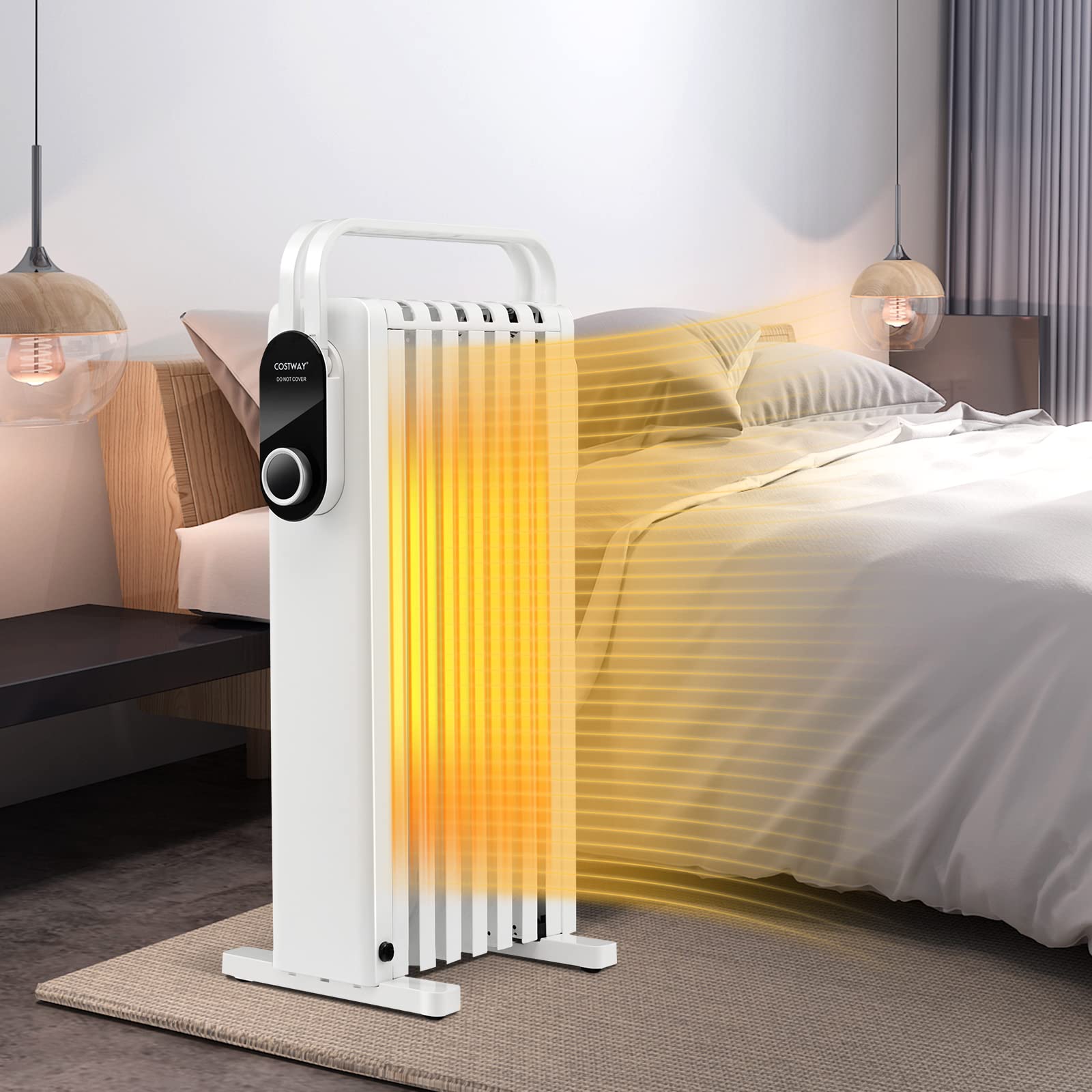 COSTWAY Grzejnik olejowy 1500 W, 7 żeberek, grzejnik 5-35°C, ogrzewanie elektryczne, 3 stopnie ogrzewania, mobilny z kółkami, zabezpieczenie przed przegrzaniem