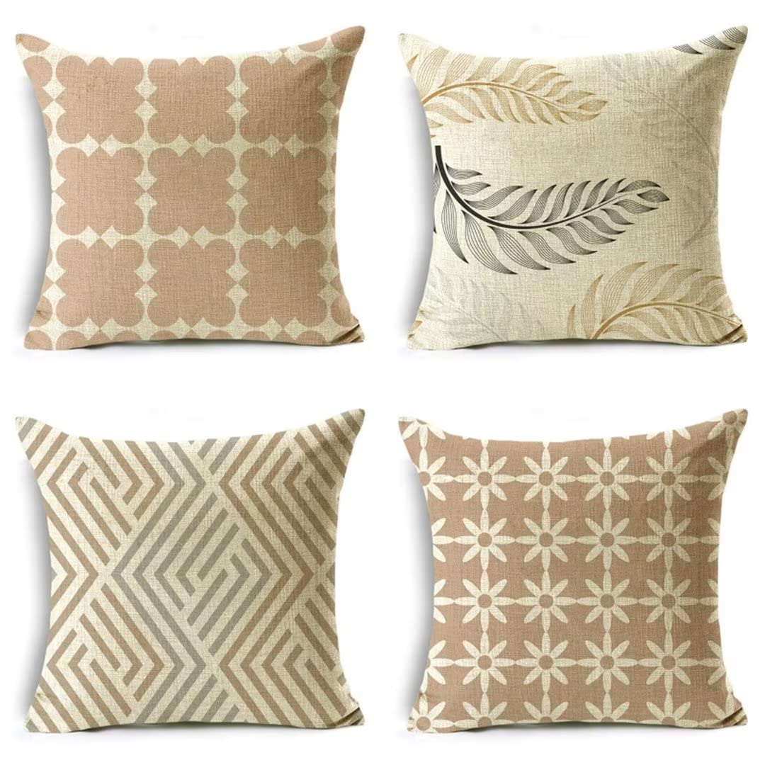 Housse coussin 40x40cm lot de 4 taie oreiller lin géométrique pour coussin décoratif canapé