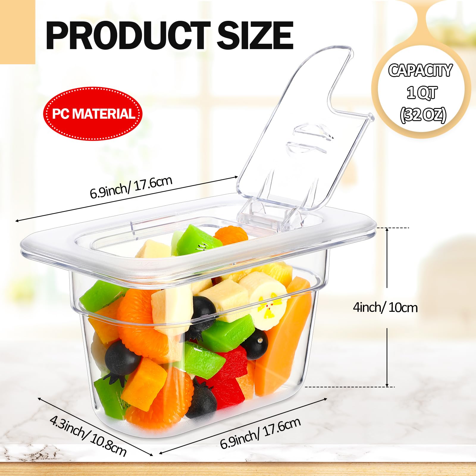 Geetery Confezione da 12 teglie profonde in policarbonato da 10,2 cm, con coperchio, impilabili, in plastica trasparente, contenitori per alimenti da ristorante, con coperchio incernierato, per