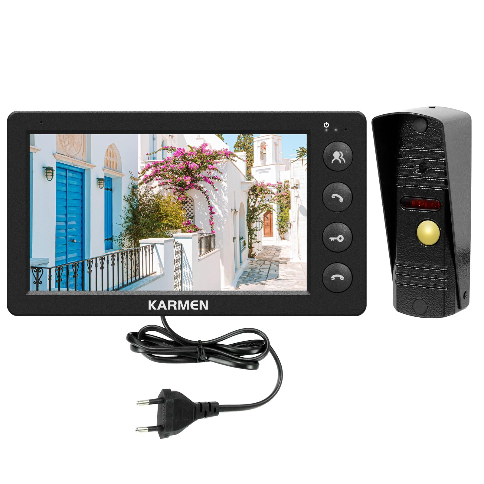 Karmen videoportero con Cable, intercomunicador de Puerta, Impermeable al Aire Libre, visión Nocturna infrarroja, Hablar con el visitante, admite CA 100V-240V