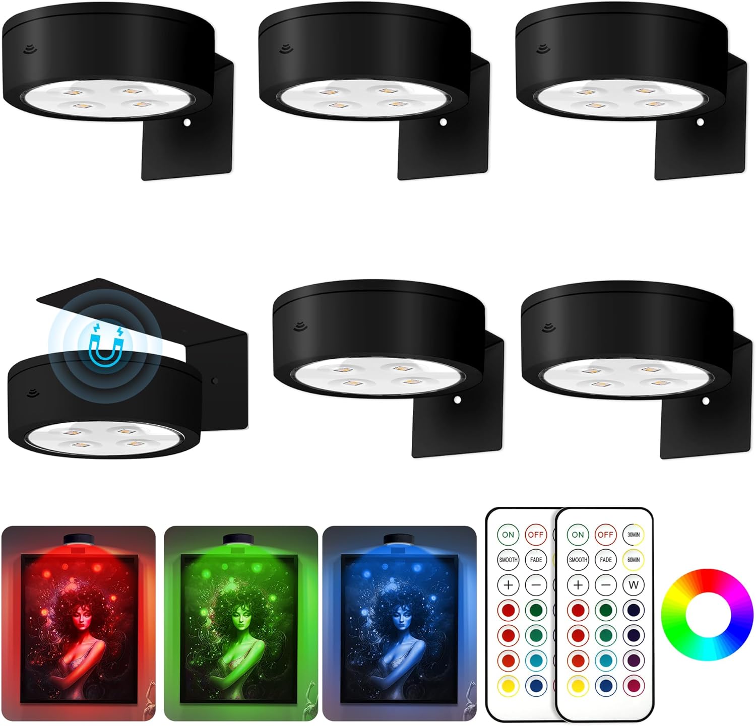 6Pcs Picture Lights for Wall, 13 RGB Color Led Art Display