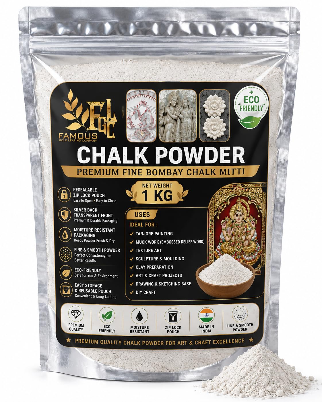Tanjore Painting 1000 gm Chalk Powder (Sunnambu) Crack Free Smooth Surface,For Tanjore Art Mucking Paste,Paper Mache Clay, Smooth French/Bombay Chalk Powder Art And Craft Making-image-22