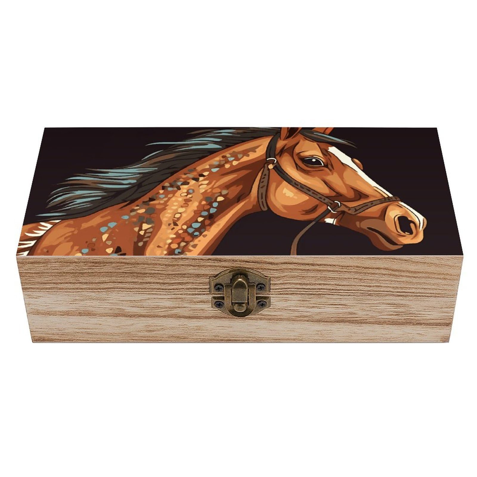 Brown Horse Wooden Storage Box Exquisite Durable Wood Gift Case Sturdy Vintage Jewelry Wooden Chest for Art Hobbies Storage Keepsake Gift