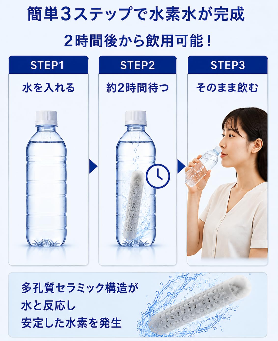 Amazon.co.jp: 特許取得 水素水生成スティック 2本 水素発生セラミック