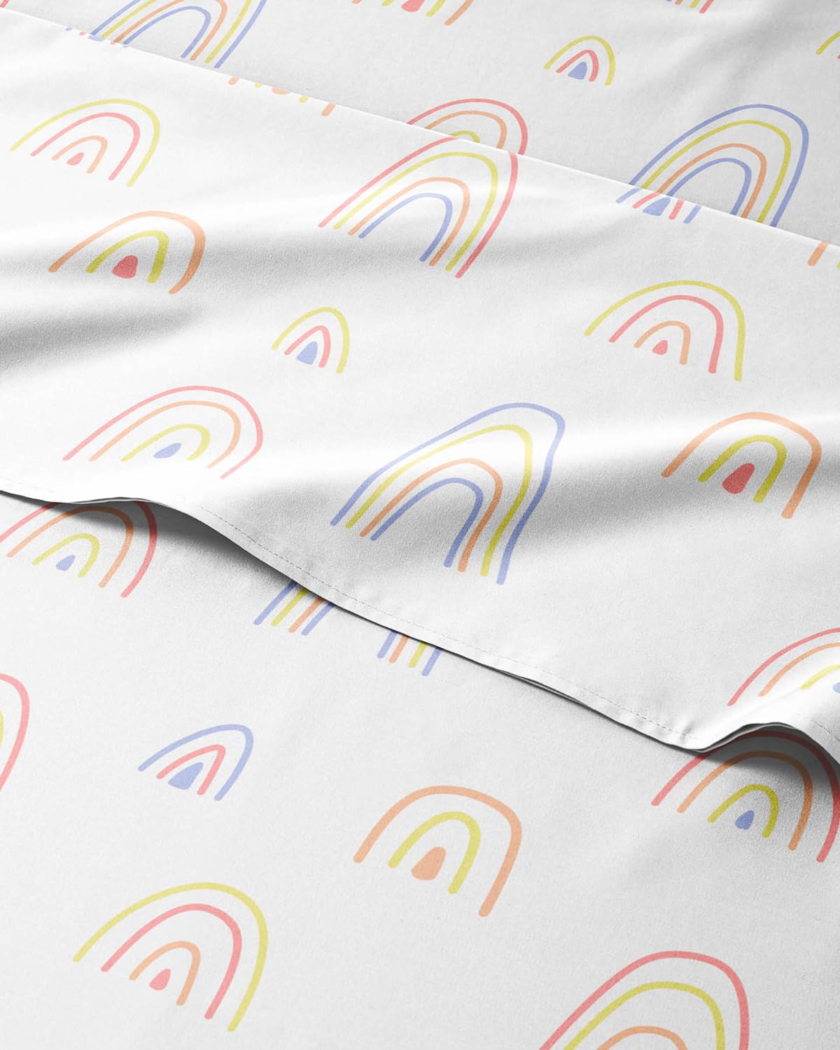kids queen size rainbow bed sheets - 4 piece kids rainbow microfiber sheet set - cartoon theme bedding - soft, cozy, breathable & machine washable - colorful bed set for boys, girls, teens & toddlers