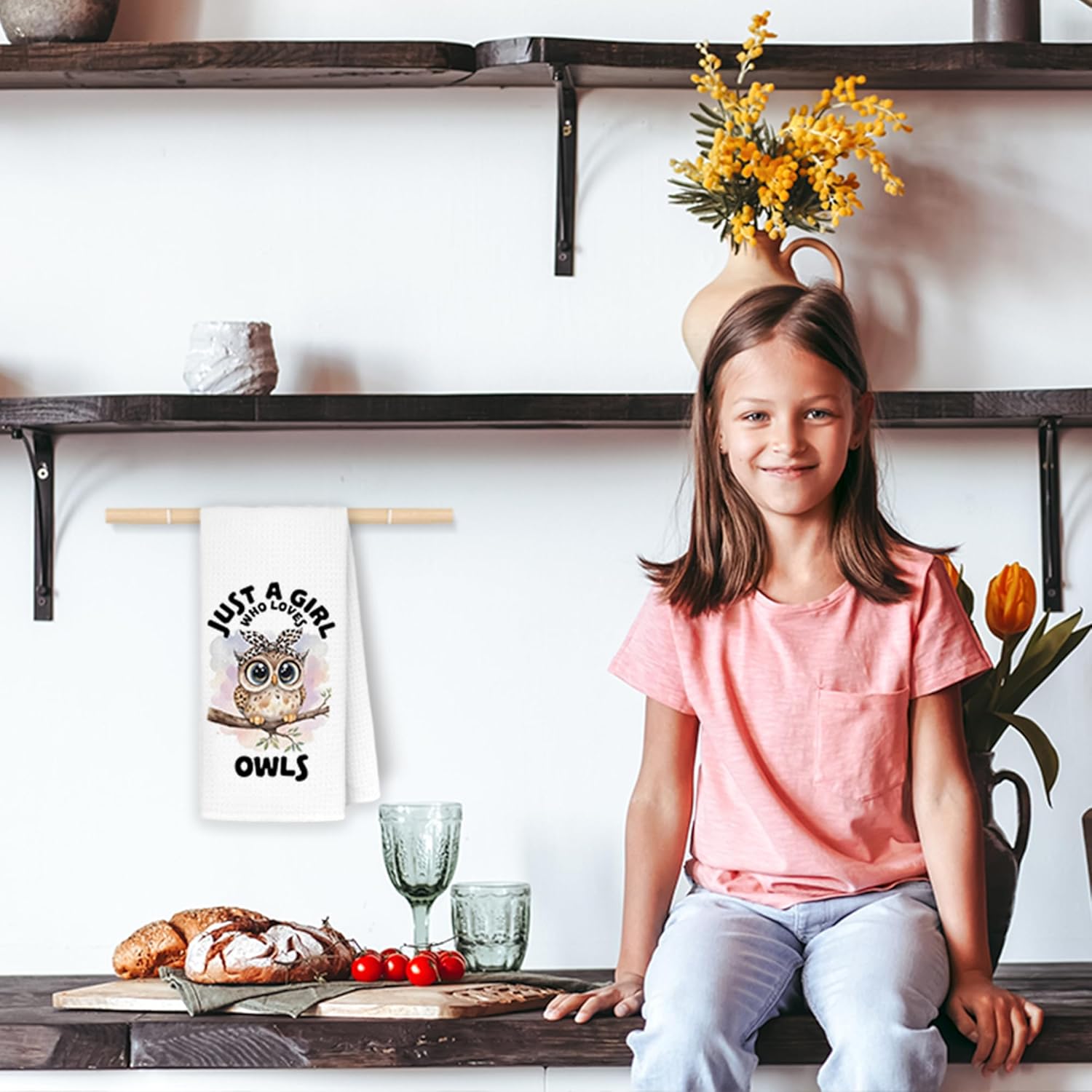 JINYO Cute Coquette Leopard Bow Owl Kitchen Towels, Owls Lover Gifts for Women Hand Towels for Bathroom Kitchen Decor, Just a Girl Who Loves Owls Decorative Dish Tea Towels, 16x24 Inch - Image 5