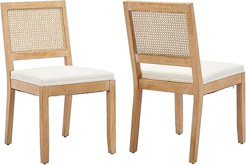 Juego de 2 sillas de comedor francesas de campo, sillas modernas de cocina y comedor, sillas de comedor de ratán con cojín tapizado de lino,