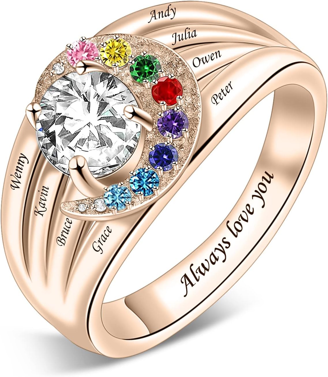 Personalized Mother Rings with 1-8 Simulated Birthstones Custom Name Ring for Women Engraved Family Ring Moon Ring For Mothers Day Mom Daughter Grandma Sisters