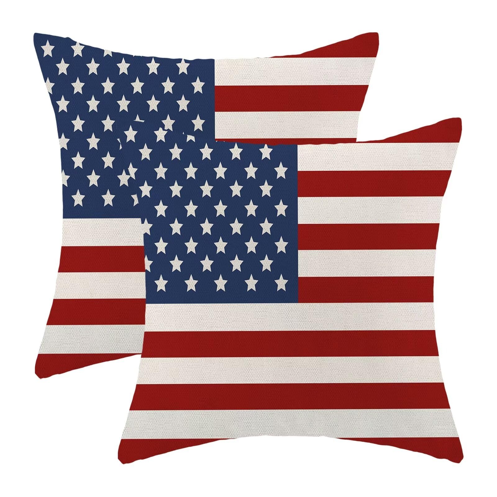 Jecuwo 4th of July Patriotic Pillow Covers 20x20 Inch Set of 2, American Flag Decorative Throw Pillowcase Independence Day Stars and Stripes Outdoor