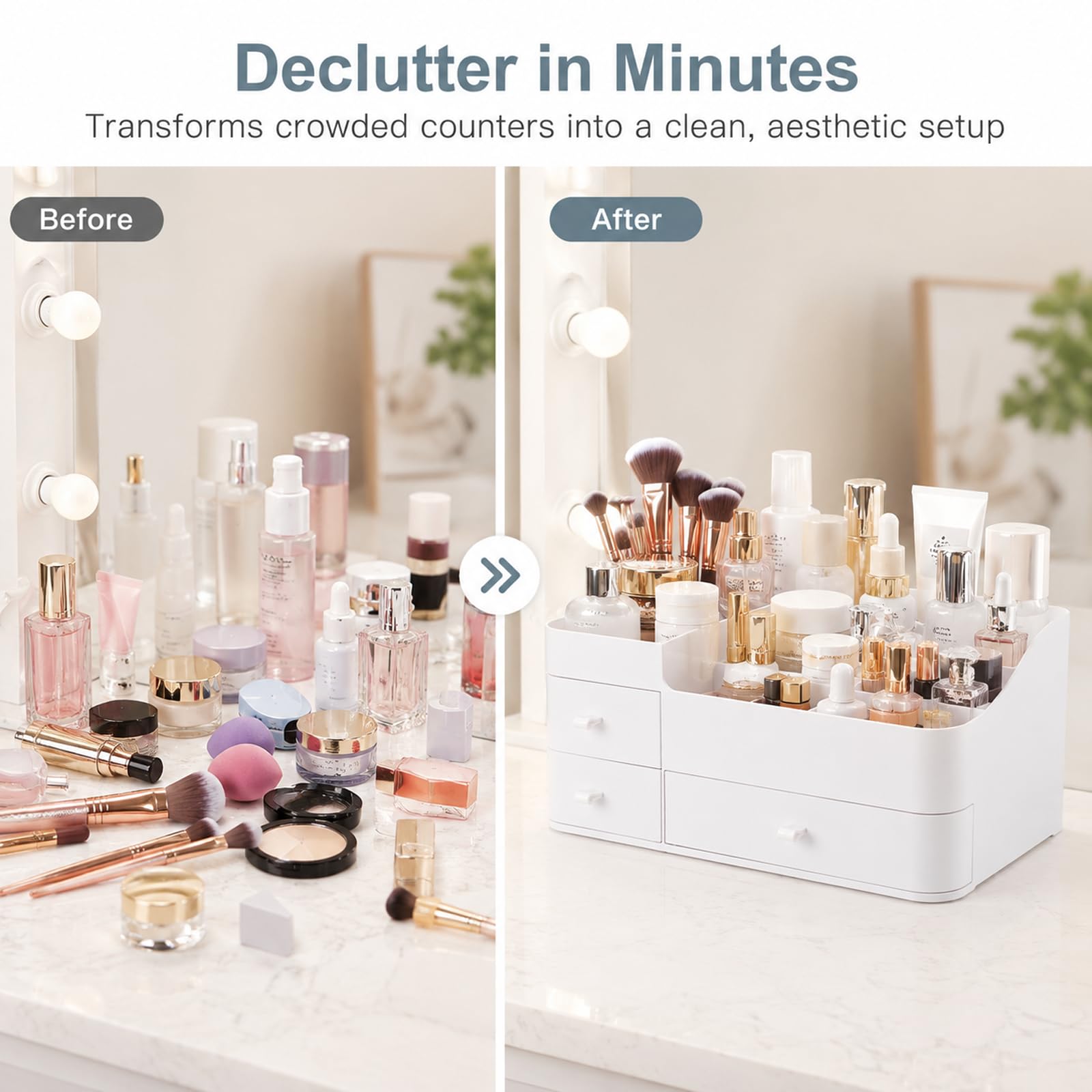 Organizador de maquillaje con cajones, organizador de baño de gran capacidad para encimera, tocador o dormitorio, ideal para cosméticos, perfumes, brochas, sombras, pintalabios y esmaltes