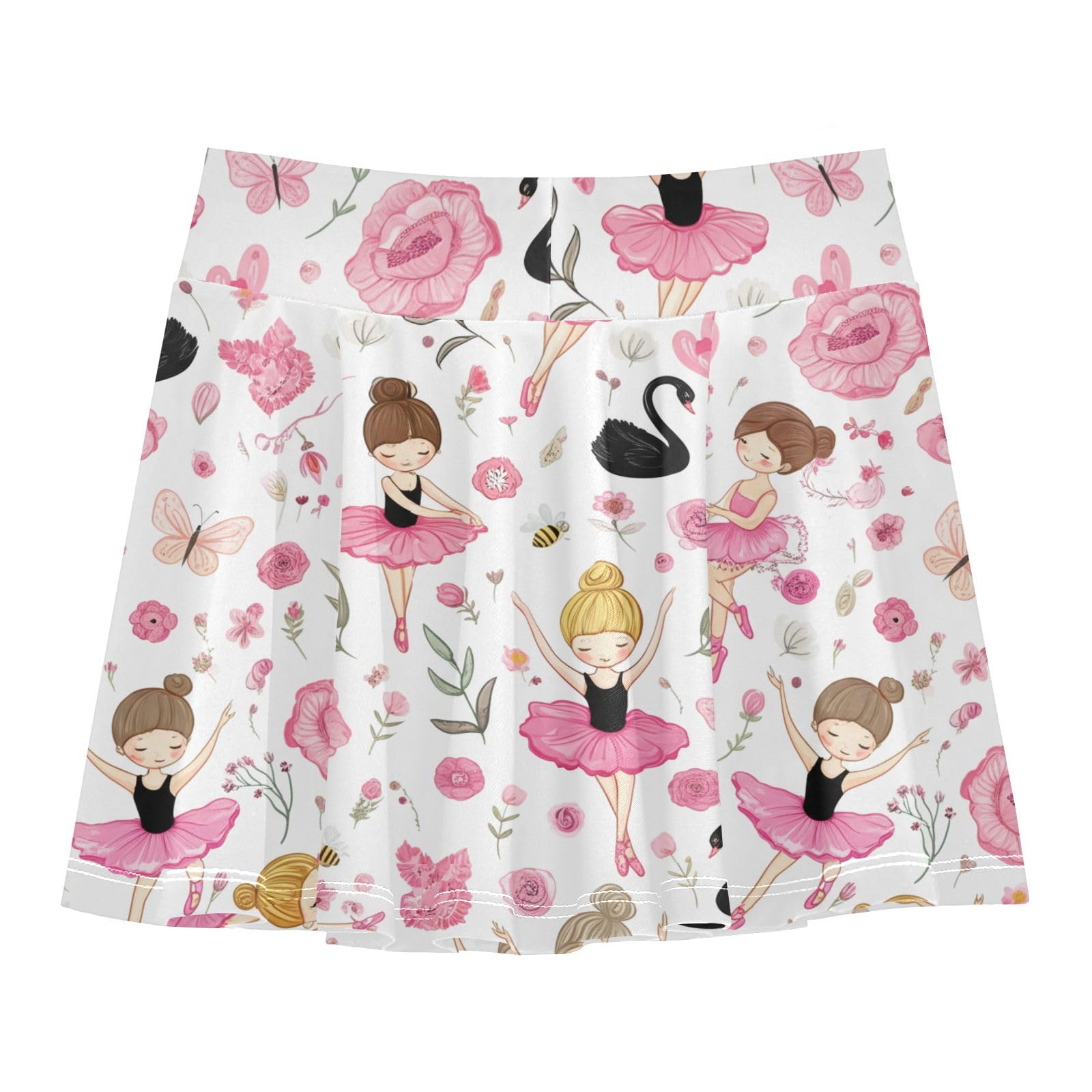 Cute Ballerina Girls Pink White Girls' Tennis Skirts with Shorts Athletic Skorts Sport Cheer Skirt with Pocket 3-4T