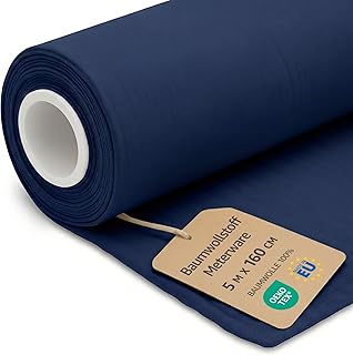 Tissu au metre Coton 5 M x 160 cm - Tissu pour couture decoration et loisirs creatifs Ideal pour vetements ameublement accessoires et projets de couture DIY Oeko-Tex Bleu marine