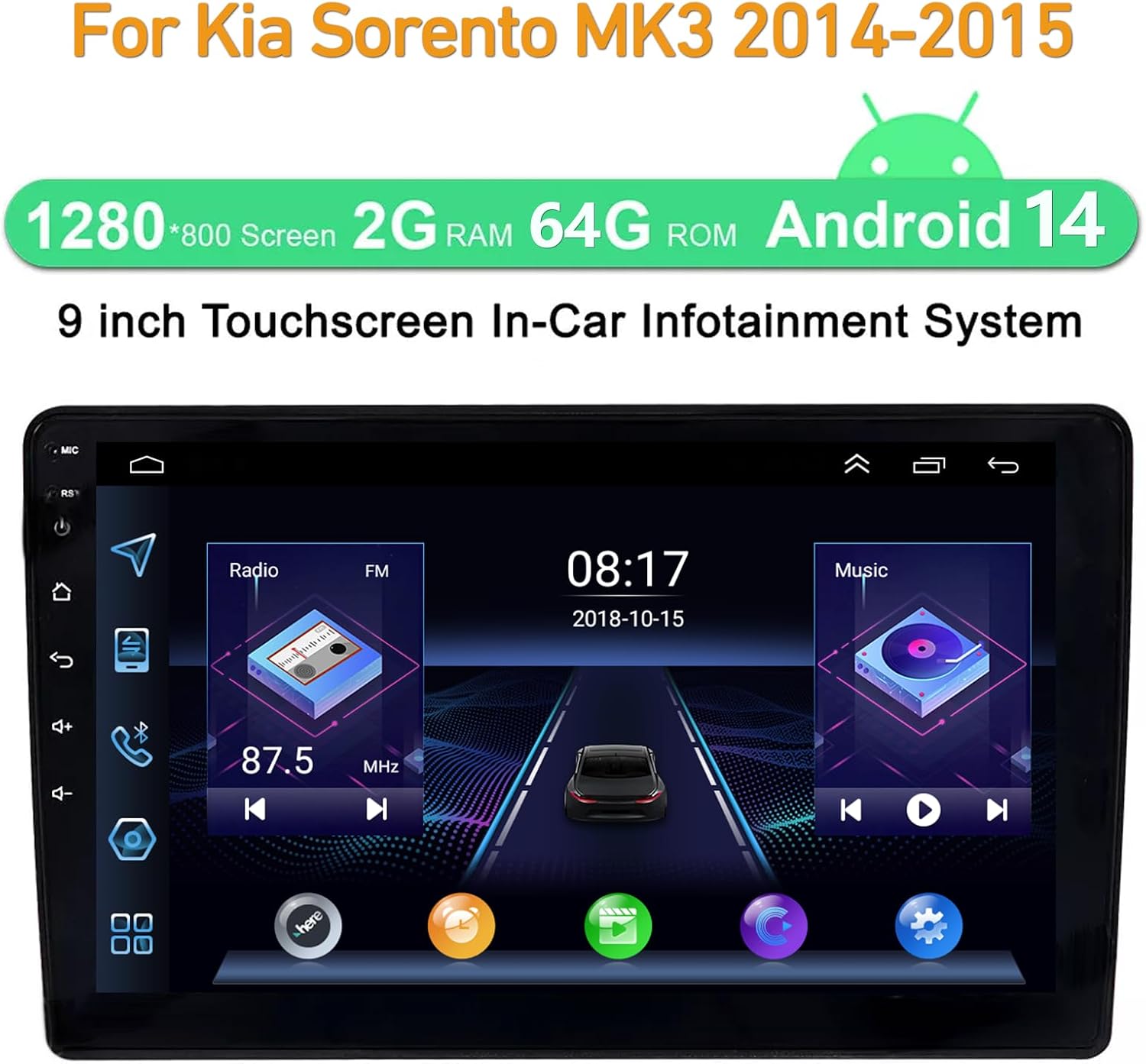2+64G Android 14 Double Din Car Stereo for Kia Rio 2018-2023, 9" IPS Touch Screen Car Radio for Kia Rio Upgrade Radio with Backup Camera with Wireless Carplay Android Auto Bluetooth WiFi GPS Navi