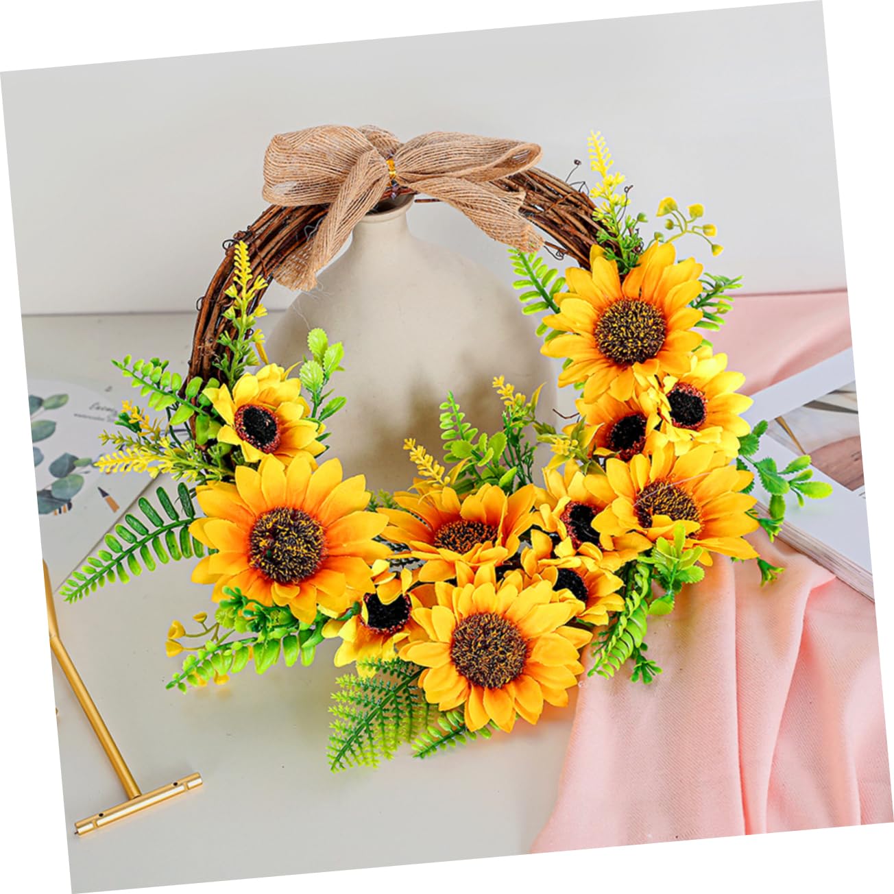 ABOOFAN 3 Pièces Garniture de Porte Tournesol Couronne Murale décorations de Printemps Guirlande Couronne Artificielle Couronne de Fleurs Abeille Fleur Artificielle en Bois