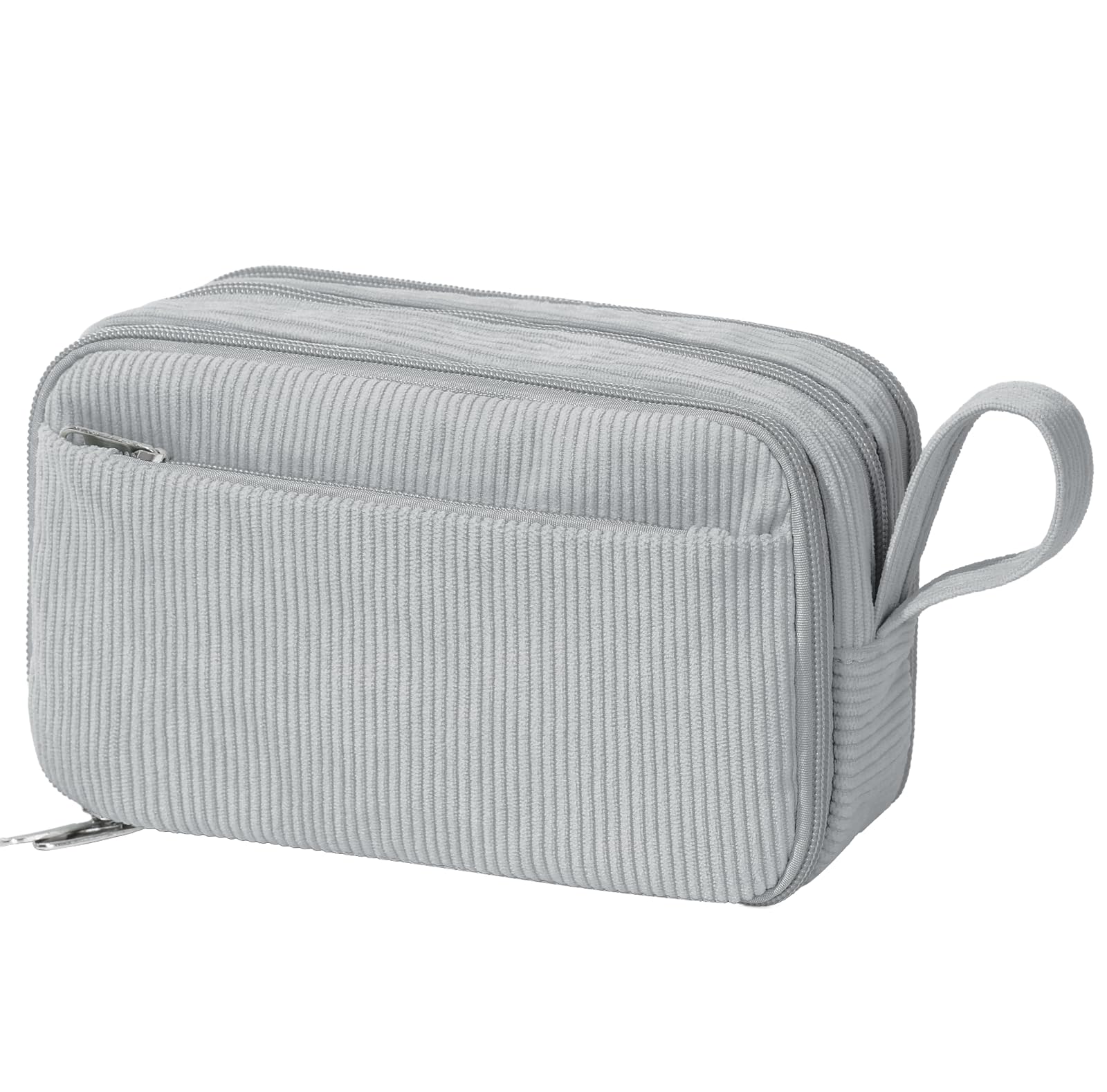BuyCard Gray Corduroy Pencil Case Large Capacity, Solid Color Pen Pouch, Vintage Aesthetic Stationery Organizer for Office School, Minimalist Zipper Bag for Teens Students.